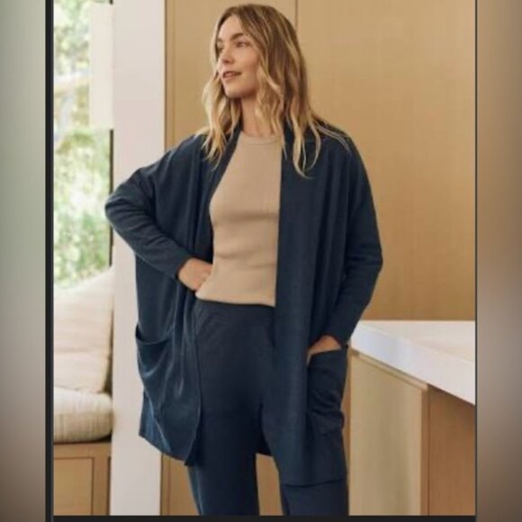 Pact Airplane Cardigan Organic Cotton Navy Blue Pockets size XS/S Travel Lounge - Picture 1 of 12